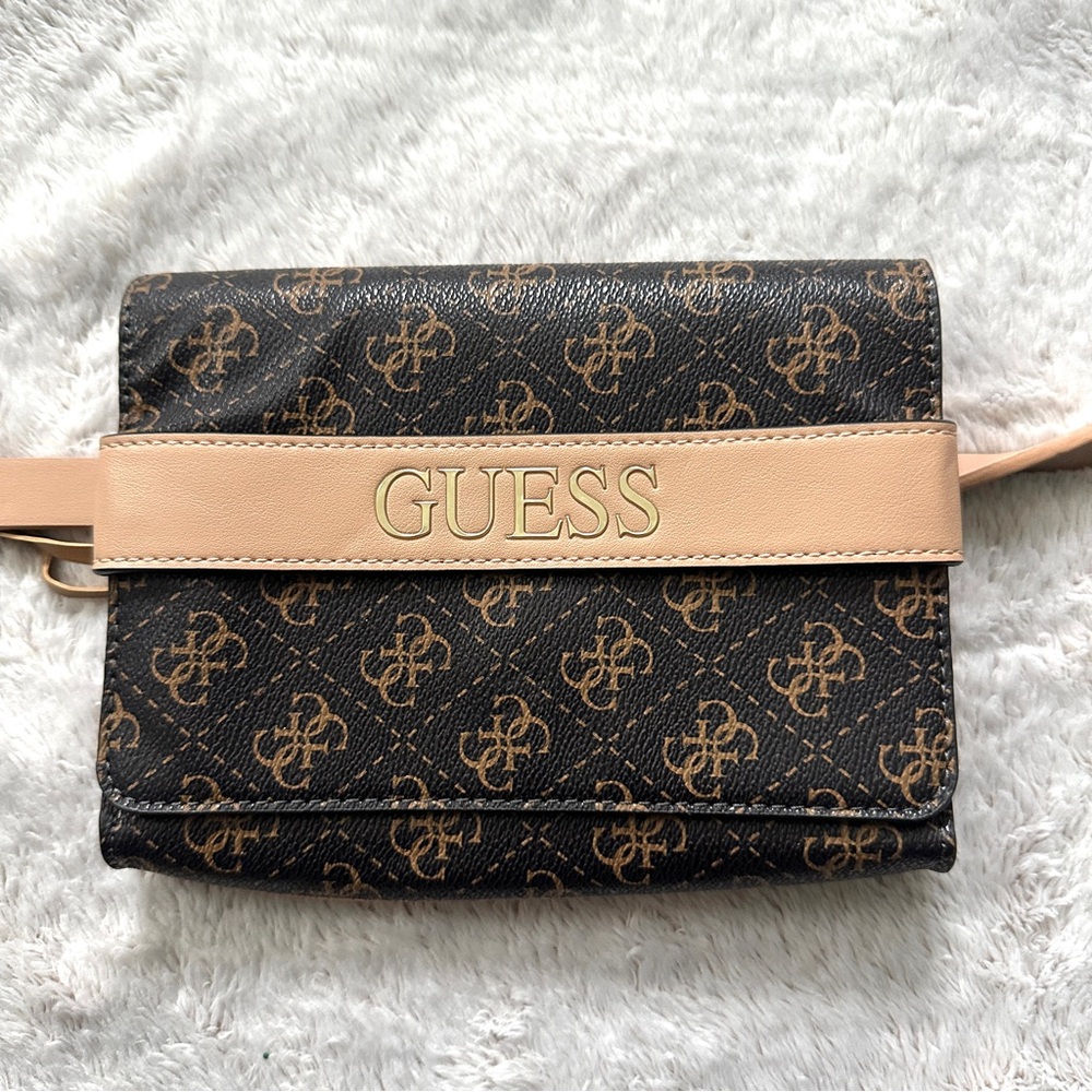 GUESS Brown and Tan Crossbody Belt Bag